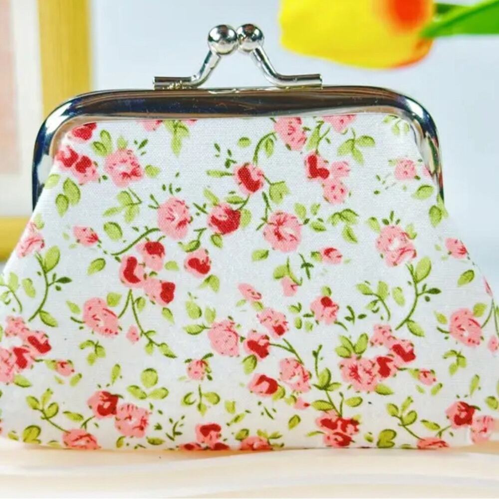 Floral Fabric kiss clasp coin purse